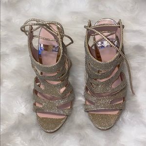 Sparkly gold high heels